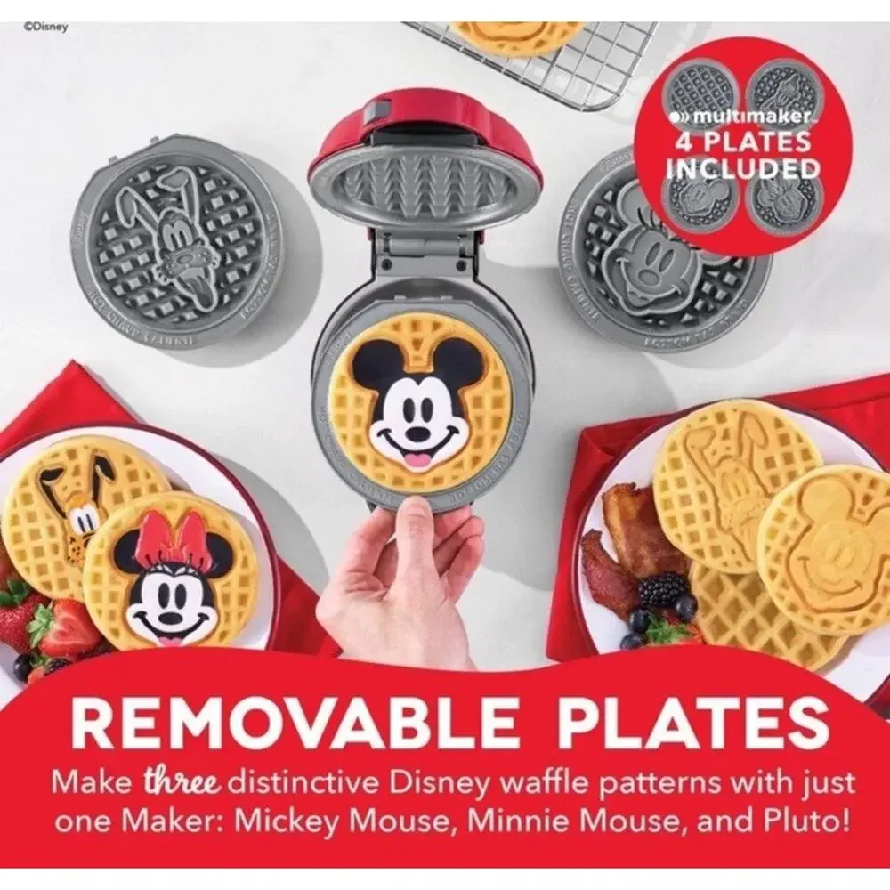 Disney Dash Multimaker Mini Waffle Maker System Mickey Minnie Pluto Plates 4”